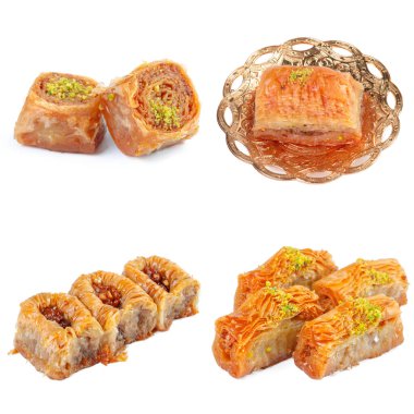 Türk tatlısı kolajı beyaza izole edilmiş