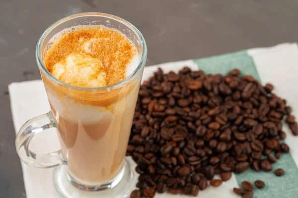 Affogato coffee with ice cream served in glass