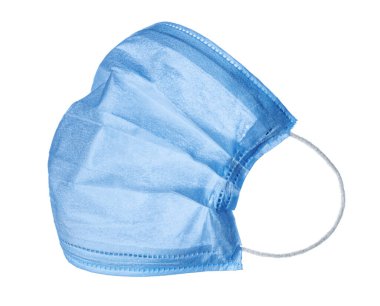 Mavi tıbbi maskeler beyazda izole edilmiş.