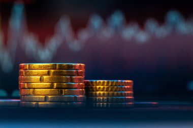 Hisse senetlerinde Euro madeni parası. Finansal yatırım kavramı.