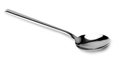 Gümüş kaşık beyaz arkaplanda izole edilmiş. Yakın plan.