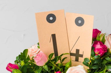 Valentness Günü konsepti. 14 'lü taze çiçekler.