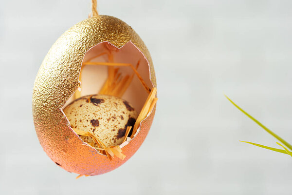 Цветные пасхальные яйца висят на сухих ветвях. Пасхальная концепция