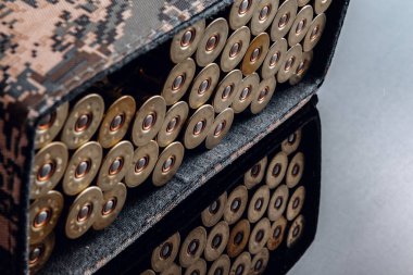 Bir çanta dolusu siyah sırtlı tüfek fişeği.