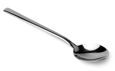 Gümüş kaşık beyaz arkaplanda izole edilmiş. Yakın plan.