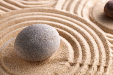 Tırmık içinde taş olan Japon zen bahçesi