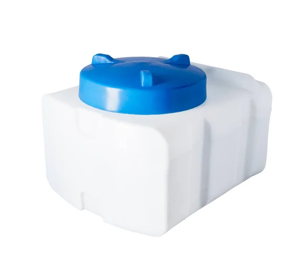 Tanque de agua de plástico blanco aislado sobre fondo blanco —  Fotos de Stock