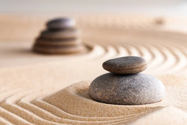 Japanese zen garden with stone in raked sand