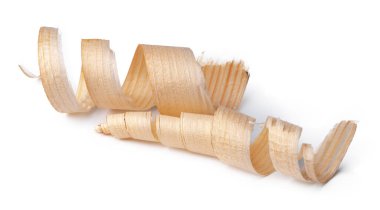 Beyaz zemin üzerinde izole ahşap talaşı