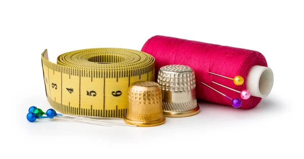 Tailor, needles and threads over white background — Stock Photo, Image