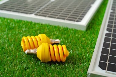 Güneş enerjisi paneli ve ampul, yeşil enerji