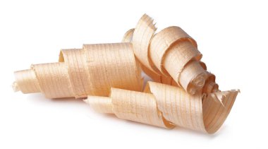 Beyaz zemin üzerinde izole ahşap talaşı