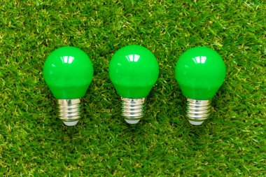Çimenlerin üzerinde duran enerji tasarruflu ampul