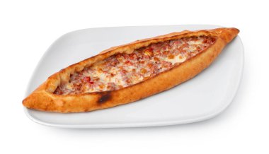 Türk teknesi şeklindeki düz ekmek pidesi beyazda izole edildi