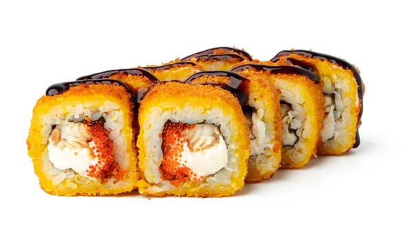 Főzött sushi tekercs elszigetelt fehér háttér — Stock Fotó
