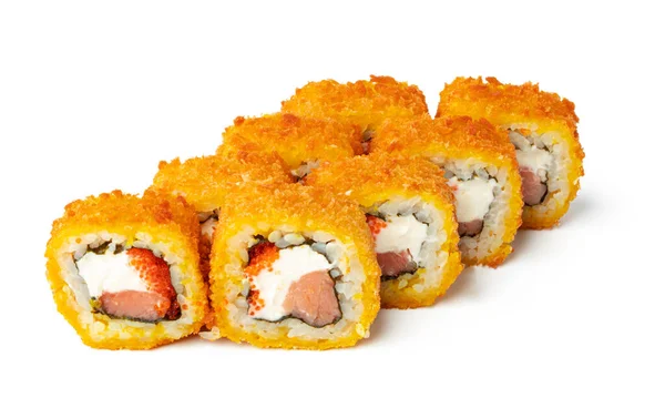 Rolo de sushi cozido isolado no fundo branco — Fotografia de Stock