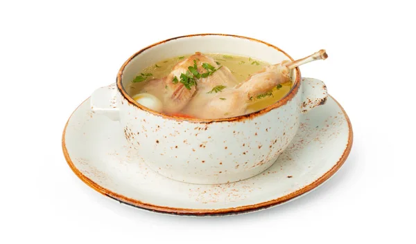 Supă de pui în castron izolată pe alb — Fotografie, imagine de stoc