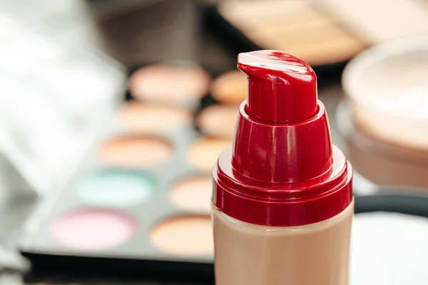 Make up cream foundation with red cap close up