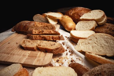 Arka plan için ekmek çeşitlerini kes, kapat