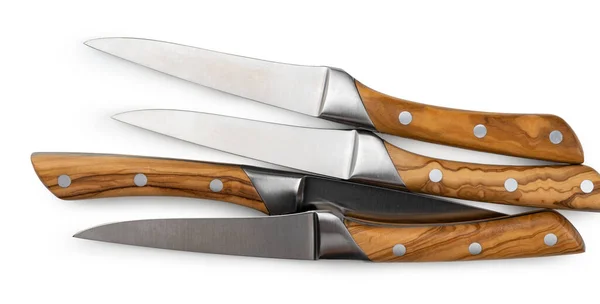 Μαχαίρια με ξύλινη λαβή που απομονώνονται σε λευκό φόντο — Φωτογραφία Αρχείου