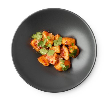 Tatlı ve ekşi soslu çıtır patlıcan.