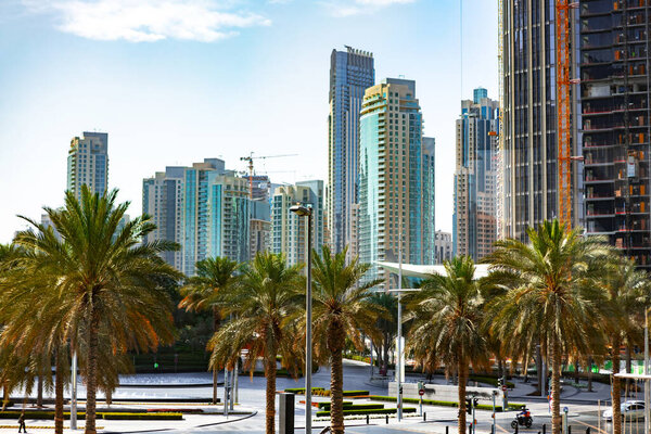 DUBAI, UAE - MARCH, 2020: Skyscrapers construction in Dubai
