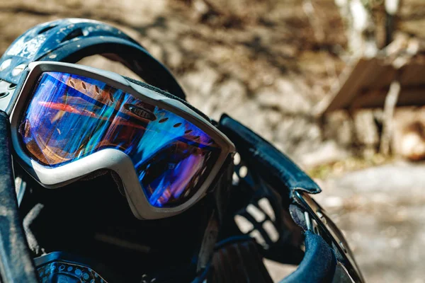 Schutzbrillen für den Motorsport aus nächster Nähe — Stockfoto