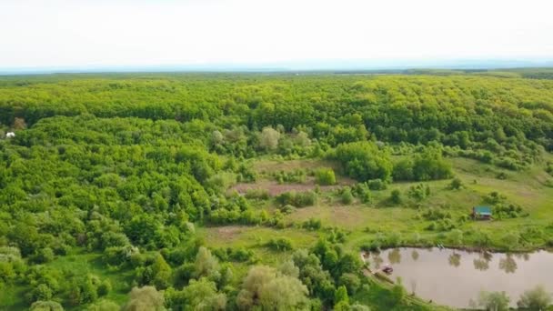 Vista aérea sobre árvores verdes floresta durante o dia na primavera no oeste da Ucrânia — Vídeo de Stock