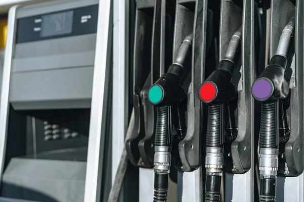 Colorul fuel gasoline dispensers on gas station — Stock Photo, Image