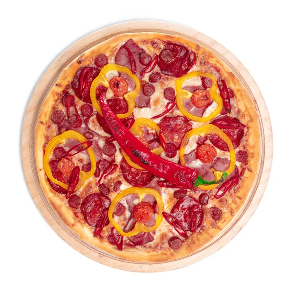 Pizza saborosa fresca no fundo branco. Caminho de recorte — Fotografia de Stock