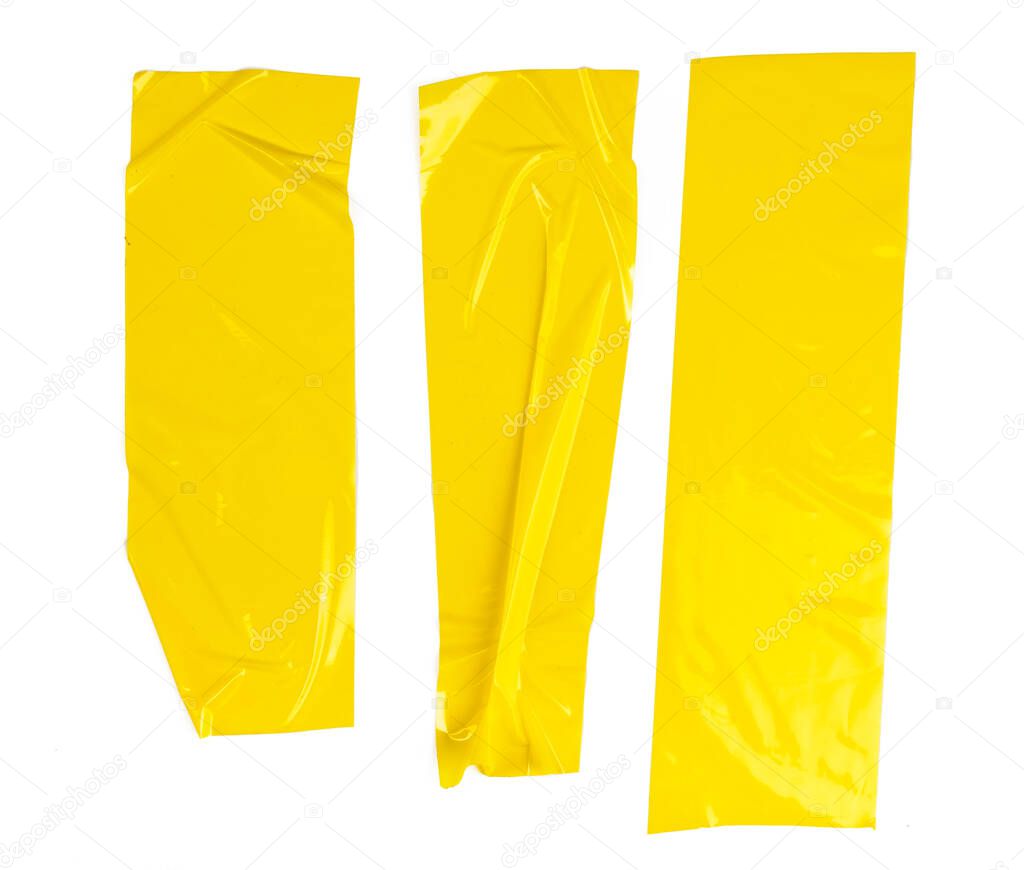 Set of yellow tapes on white background