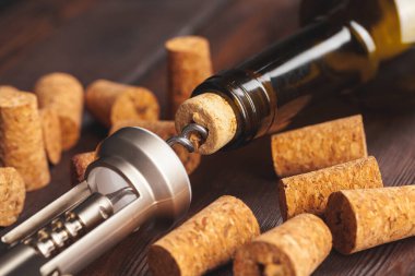 Şarap şişesini bir tirbuşonla açıyorum.