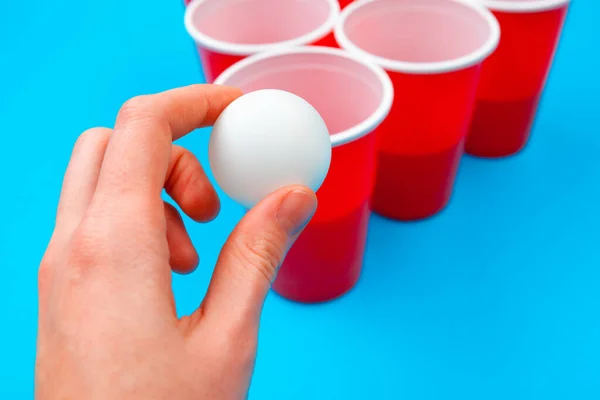 Cups for game Beer Pong on the table — Stock Photo, Image