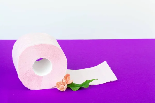 Rollos de papel higiénico con flores naturales de cerca — Foto de Stock