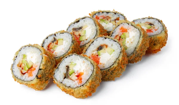 Japán sushi tempura roll elszigetelt fehér — Stock Fotó