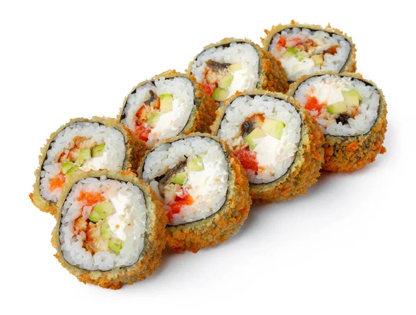 Japanische Sushi-Tempura-Rolle isoliert auf weiß — Stockfoto