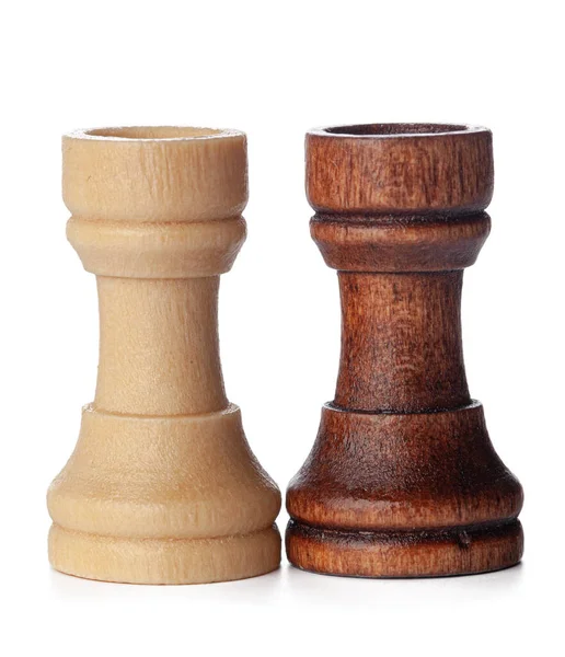 White and brown wooden chess pieces on white background — Stock Photo, Image