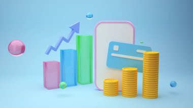 Mavi arkaplan 3d oluşturma üzerine mali veri tablosu