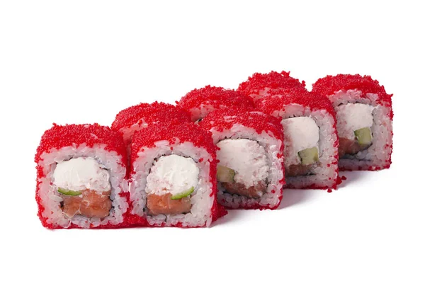 Imagem de close-up de rolos de sushi isolados em fundo branco — Fotografia de Stock