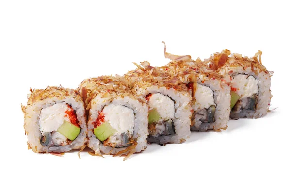 Nahaufnahme Bild von Sushi-Rollen isoliert auf weißem Hintergrund — Stockfoto