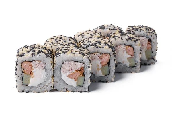 Imagen de primer plano de rollos de sushi aislados en fondo blanco — Foto de Stock