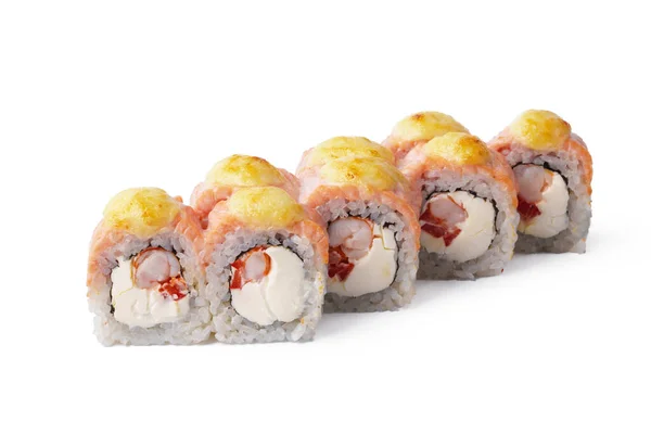 Közelkép a fehér alapon izolált sushi tekercsekről — Stock Fotó