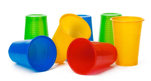 Colored disposable cups for drinks isolated on white — Stock Photo, Image