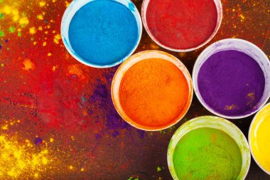 Holi festivali için kapta organik toz renkleri