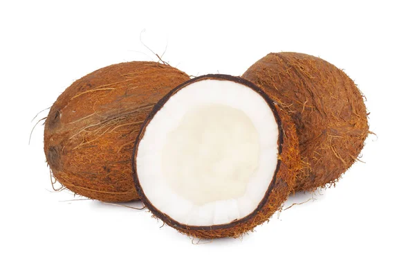 Pedaços de coco isolados sobre um fundo branco — Fotografia de Stock