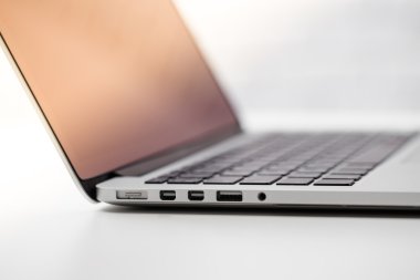 Laptop stands on a table