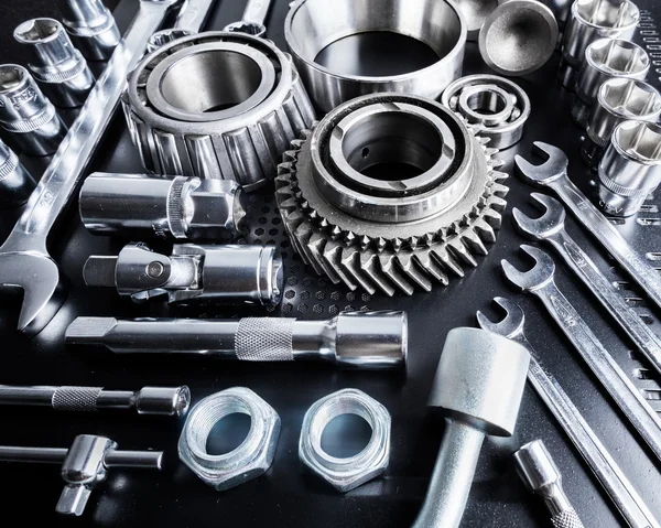 Närbild av metall koggen gears — Stockfoto