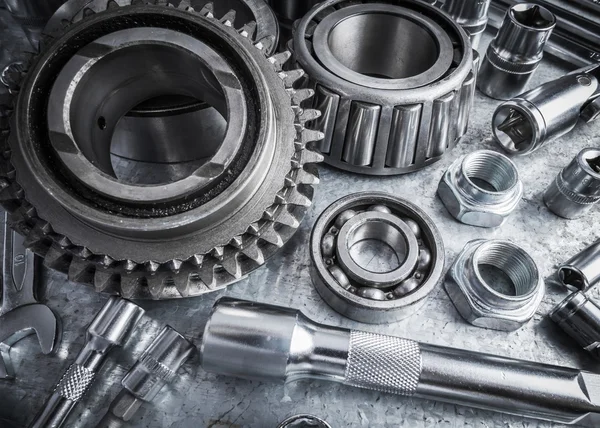 Närbild av metall koggen gears — Stockfoto