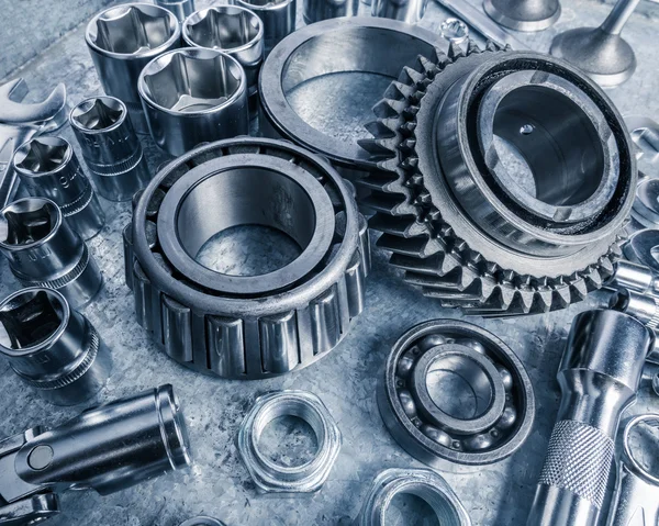 Närbild av metall koggen gears — Stockfoto