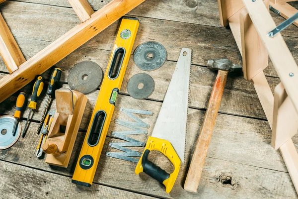 Różne narzędzia robocze do obróbki drewna — Zdjęcie stockowe
